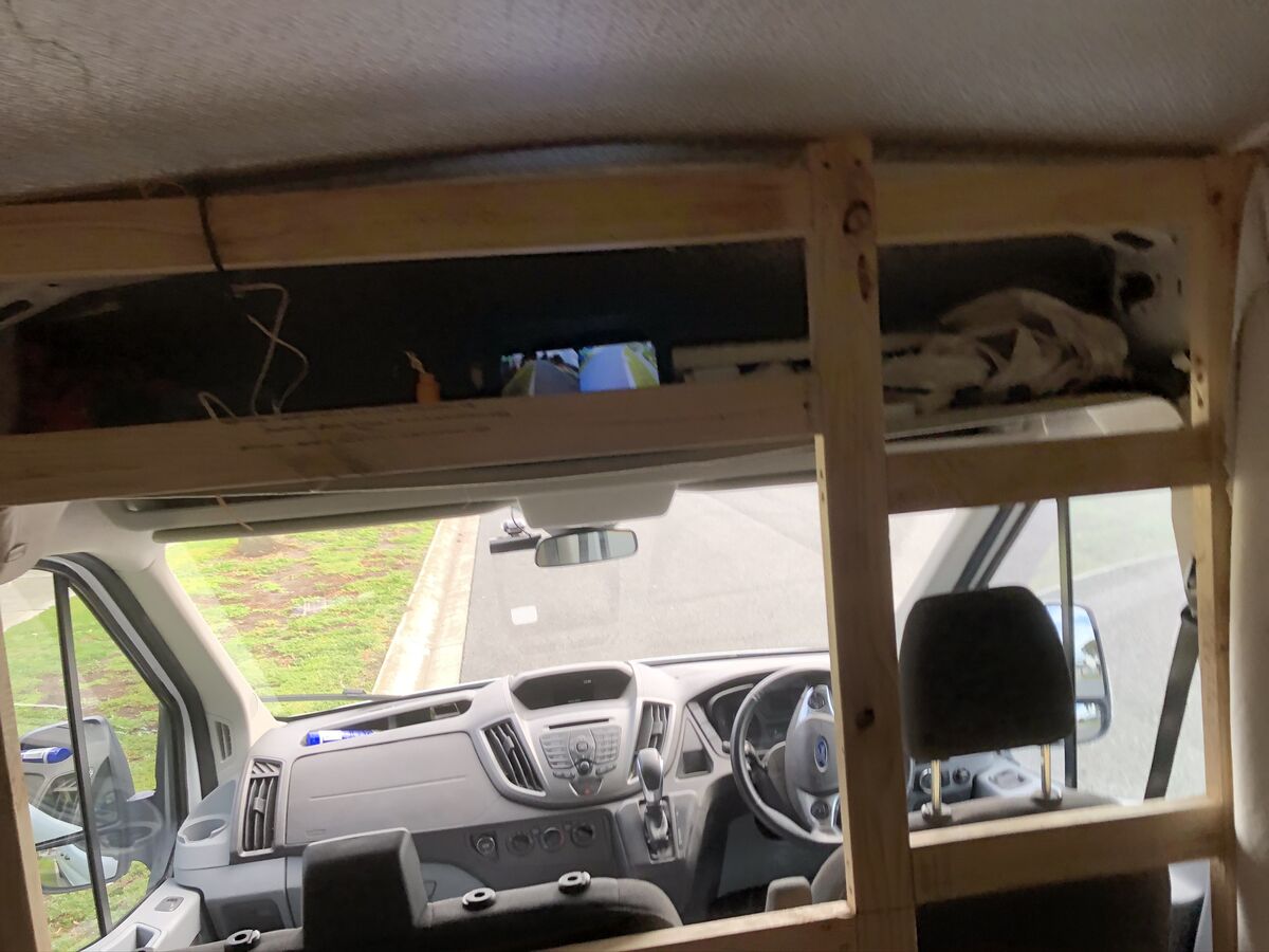 Cockpit dividing wall frame going in